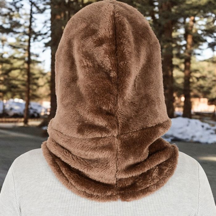 Women's Faux Shearling Hooded Scarf with Adjustable Drawstrings and Extended Neck Coverage