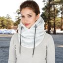 Gray Women's Faux Shearling Hooded Scarf with Adjustable Drawstrings and Extended Neck Coverage