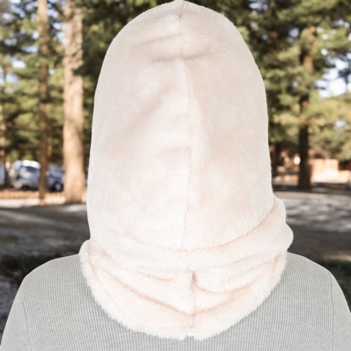 Women's Faux Shearling Hooded Scarf with Adjustable Drawstrings and Extended Neck Coverage