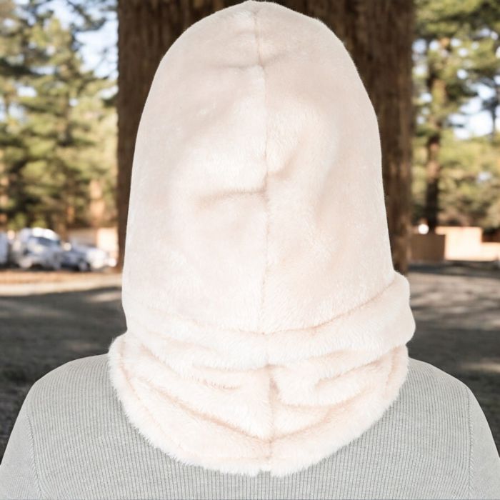 Women's Faux Shearling Hooded Scarf with Adjustable Drawstrings and Extended Neck Coverage