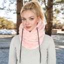 Pink Women's Faux Shearling Hooded Scarf with Adjustable Drawstrings and Extended Neck Coverage