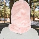 Pink Women's Faux Shearling Hooded Scarf with Adjustable Drawstrings and Extended Neck Coverage