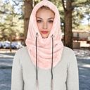 Pink Women's Faux Shearling Hooded Scarf with Adjustable Drawstrings and Extended Neck Coverage