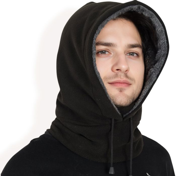 Men's Fleece Hooded Neck Warmer with Adjustable Drawstrings and Full Face Coverage for Cold Weather