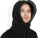 Black Men's Fleece Hooded Neck Warmer with Adjustable Drawstrings and Full Face Coverage for Cold Weather