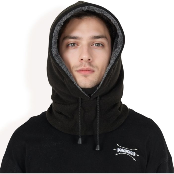 Men's Fleece Hooded Neck Warmer with Adjustable Drawstrings and Full Face Coverage for Cold Weather