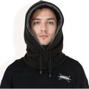 Black Men's Fleece Hooded Neck Warmer with Adjustable Drawstrings and Full Face Coverage for Cold Weather