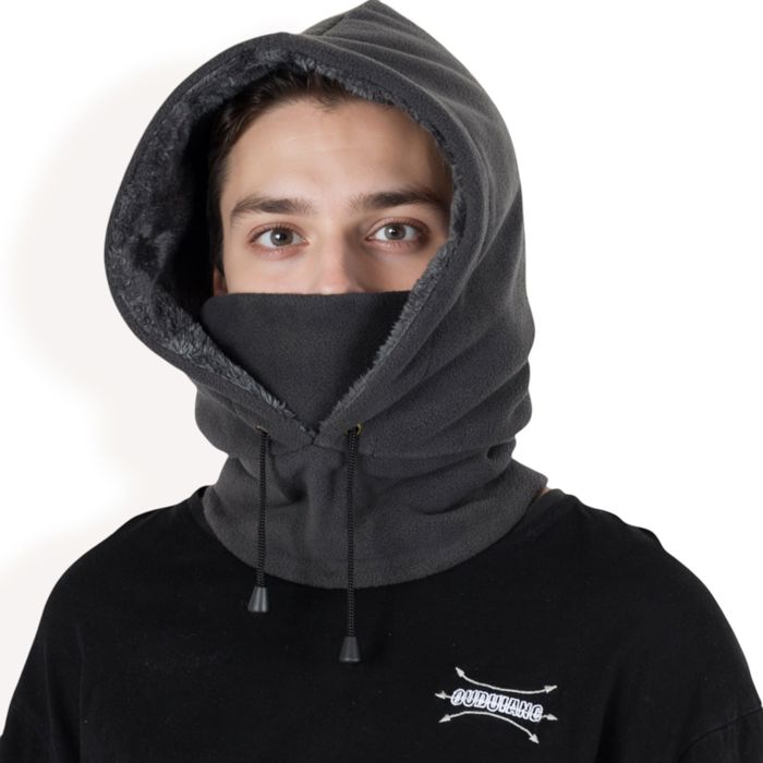 Men's Fleece Hooded Neck Warmer with Adjustable Drawstrings and Full Face Coverage for Cold Weather