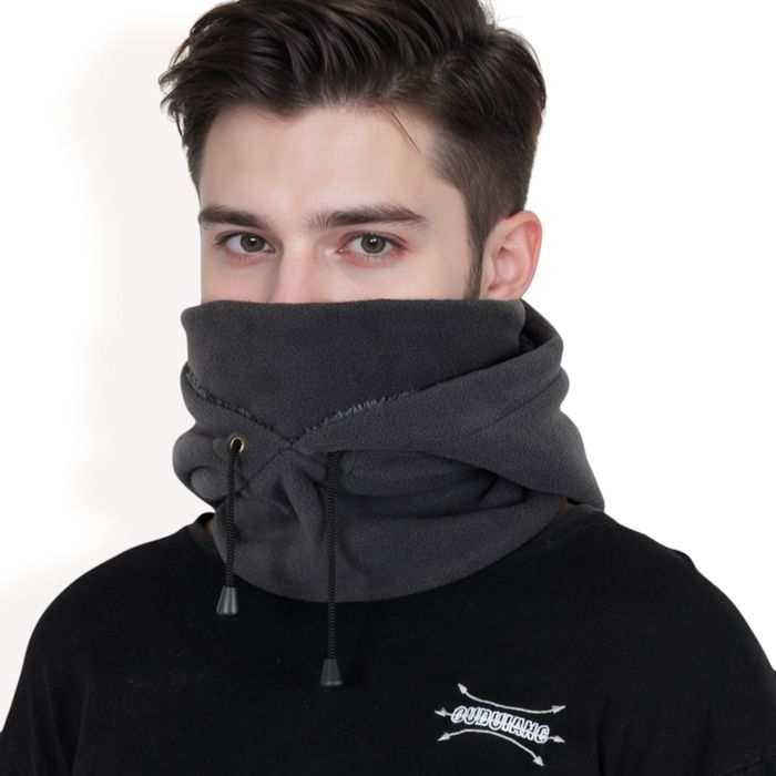 Men's Fleece Hooded Neck Warmer with Adjustable Drawstrings and Full Face Coverage for Cold Weather