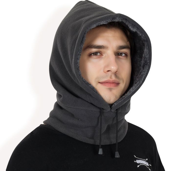 Men's Fleece Hooded Neck Warmer with Adjustable Drawstrings and Full Face Coverage for Cold Weather