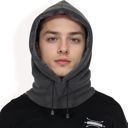 Gray Men's Fleece Hooded Neck Warmer with Adjustable Drawstrings and Full Face Coverage for Cold Weather