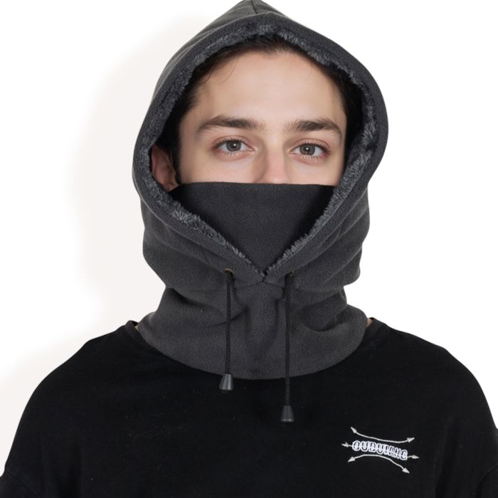 Men's Fleece Hooded Neck Warmer with Adjustable Drawstrings and Full Face Coverage for Cold Weather