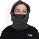 Gray Men's Fleece Hooded Neck Warmer with Adjustable Drawstrings and Full Face Coverage for Cold Weather