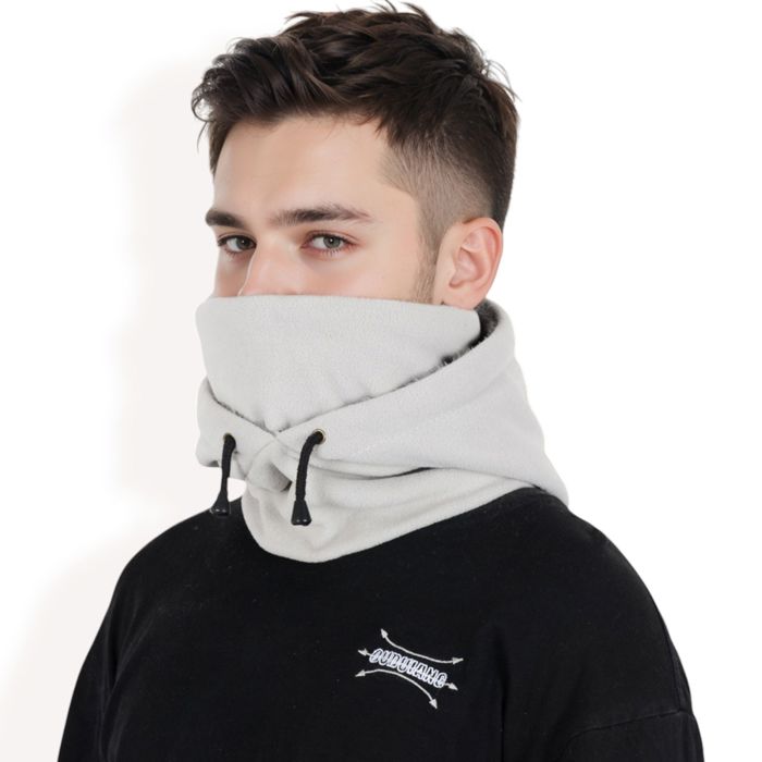 Men's Fleece Hooded Neck Warmer with Adjustable Drawstrings and Full Face Coverage for Cold Weather