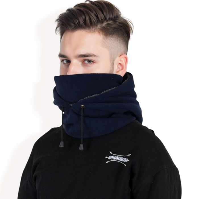 Men's Fleece Hooded Neck Warmer with Adjustable Drawstrings and Full Face Coverage for Cold Weather