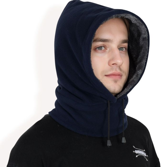 Men's Fleece Hooded Neck Warmer with Adjustable Drawstrings and Full Face Coverage for Cold Weather