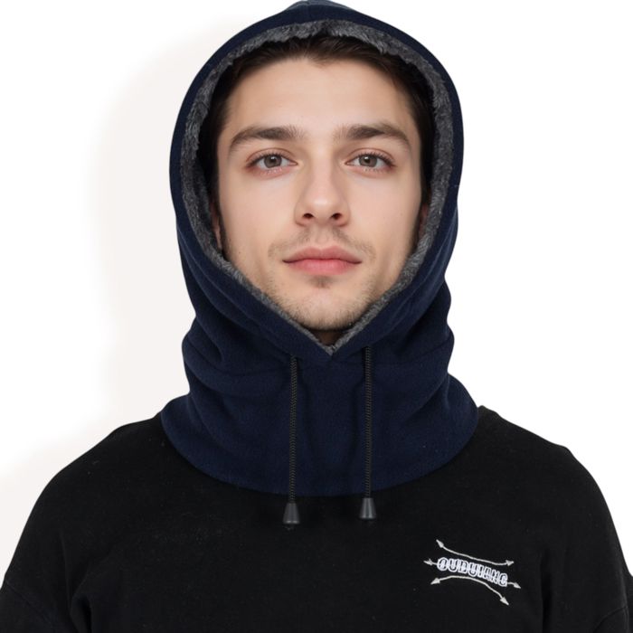 Men's Fleece Hooded Neck Warmer with Adjustable Drawstrings and Full Face Coverage for Cold Weather