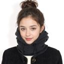 Black Women's Fleece-Lined Hooded Neck Warmer with Adjustable Drawstrings for Full Coverage and Winter Protection