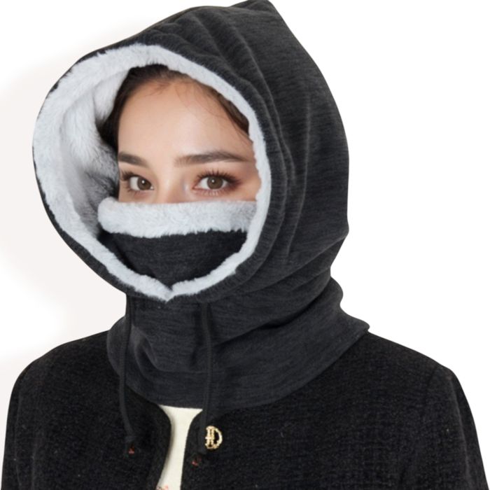 Women's Fleece-Lined Hooded Neck Warmer with Adjustable Drawstrings for Full Coverage and Winter Protection