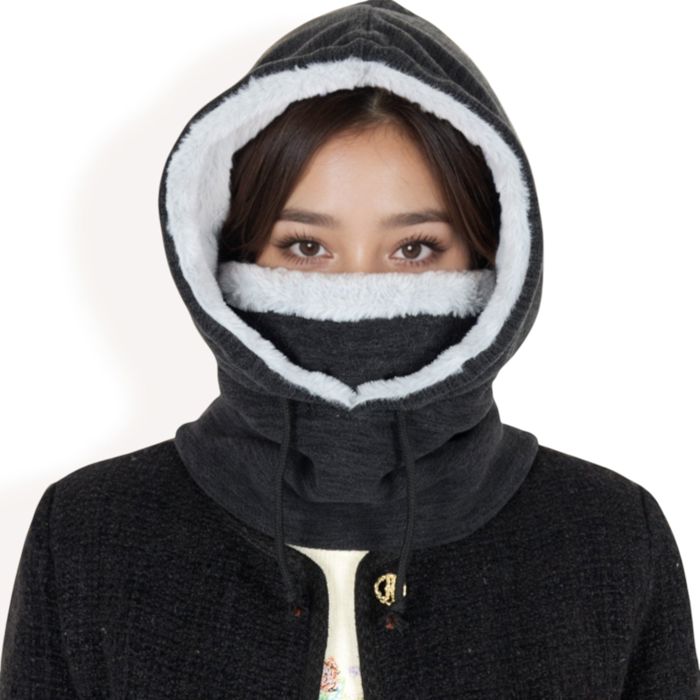 Women's Fleece-Lined Hooded Neck Warmer with Adjustable Drawstrings for Full Coverage and Winter Protection