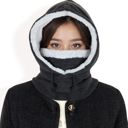 Black Women's Fleece-Lined Hooded Neck Warmer with Adjustable Drawstrings for Full Coverage and Winter Protection