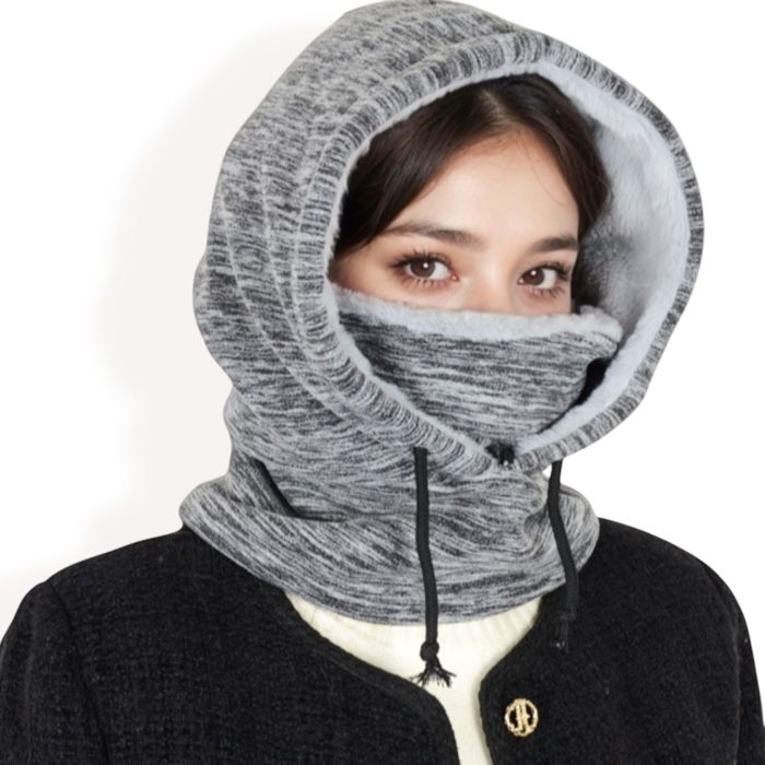 Women's Fleece-Lined Hooded Neck Warmer with Adjustable Drawstrings for Full Coverage and Winter Protection