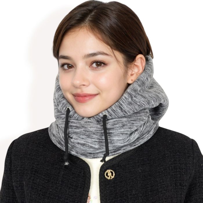 Women's Fleece-Lined Hooded Neck Warmer with Adjustable Drawstrings for Full Coverage and Winter Protection