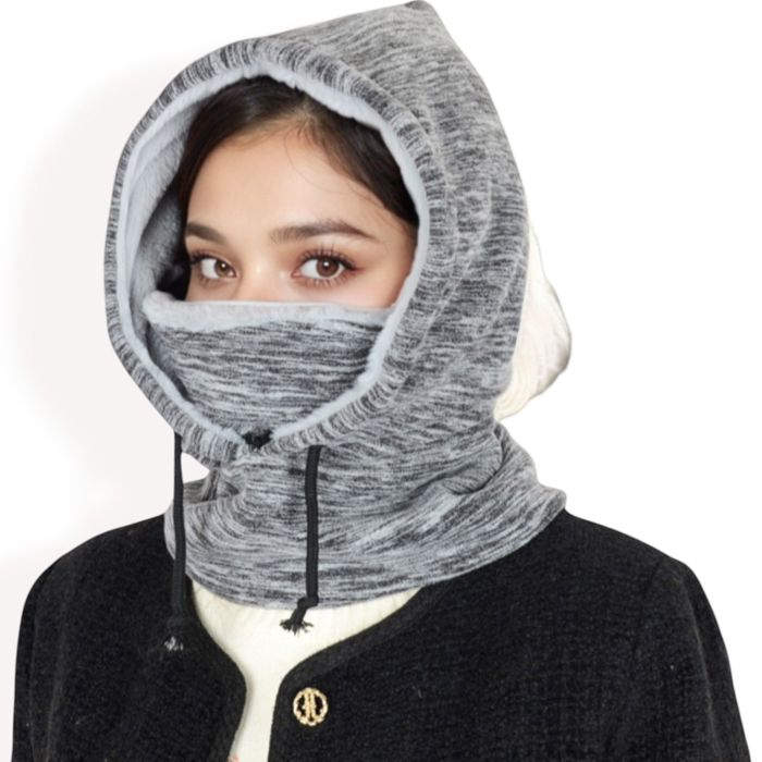 Women's Fleece-Lined Hooded Neck Warmer with Adjustable Drawstrings for Full Coverage and Winter Protection