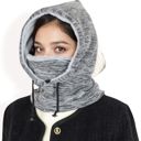 Gray Women's Fleece-Lined Hooded Neck Warmer with Adjustable Drawstrings for Full Coverage and Winter Protection