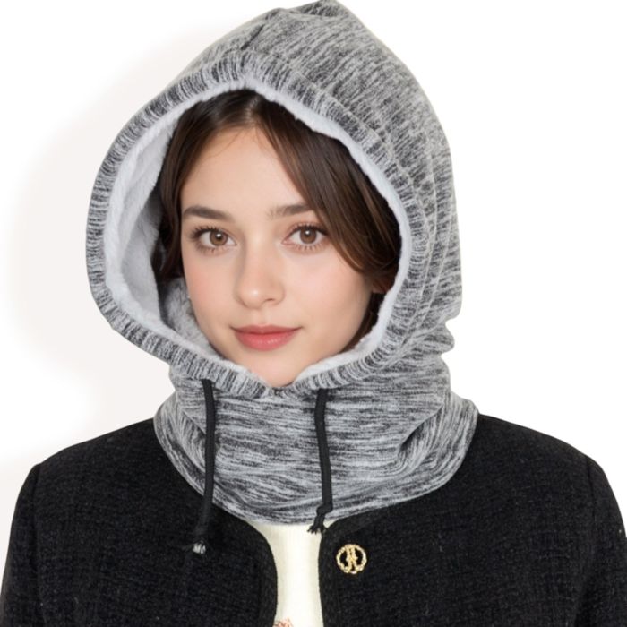 Women's Fleece-Lined Hooded Neck Warmer with Adjustable Drawstrings for Full Coverage and Winter Protection