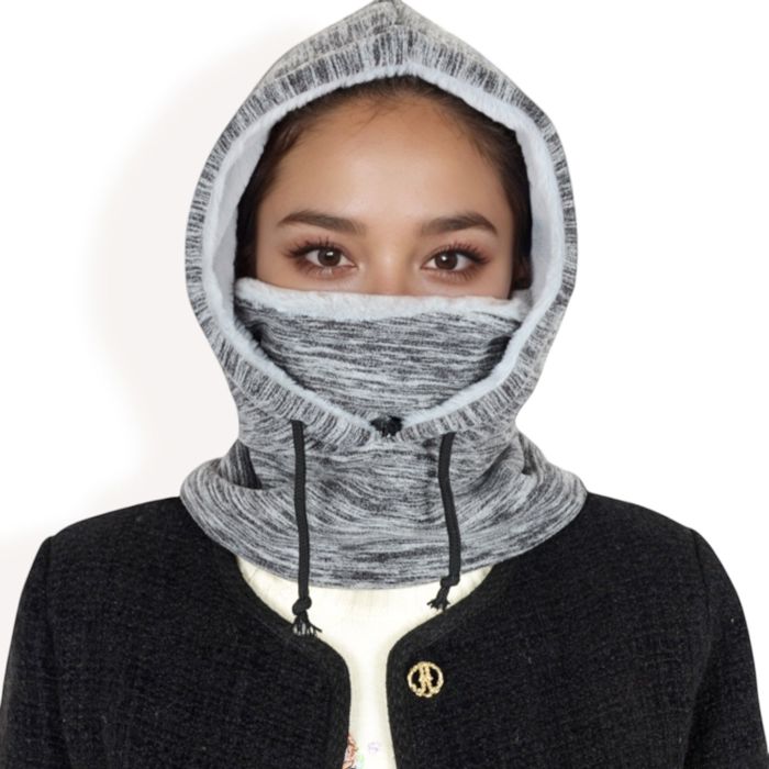 Women's Fleece-Lined Hooded Neck Warmer with Adjustable Drawstrings for Full Coverage and Winter Protection