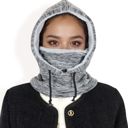 Gray Women's Fleece-Lined Hooded Neck Warmer with Adjustable Drawstrings for Full Coverage and Winter Protection