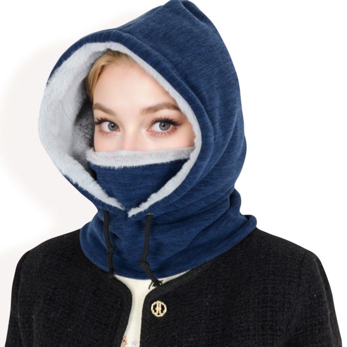 Women's Fleece-Lined Hooded Neck Warmer with Adjustable Drawstrings for Full Coverage and Winter Protection