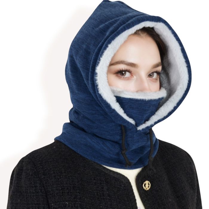 Women's Fleece-Lined Hooded Neck Warmer with Adjustable Drawstrings for Full Coverage and Winter Protection