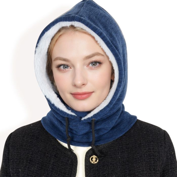 Women's Fleece-Lined Hooded Neck Warmer with Adjustable Drawstrings for Full Coverage and Winter Protection