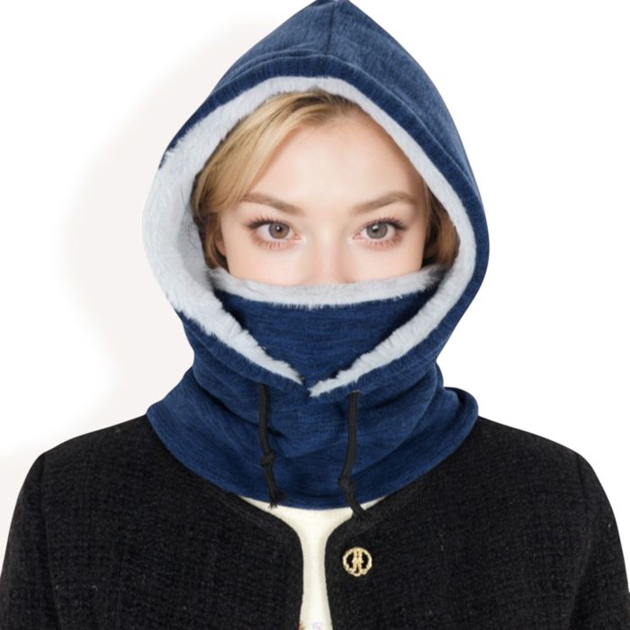 Women's Fleece-Lined Hooded Neck Warmer with Adjustable Drawstrings for Full Coverage and Winter Protection