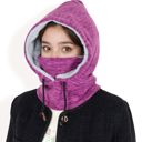 Purple Women's Fleece-Lined Hooded Neck Warmer with Adjustable Drawstrings for Full Coverage and Winter Protection