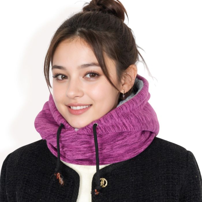 Women's Fleece-Lined Hooded Neck Warmer with Adjustable Drawstrings for Full Coverage and Winter Protection