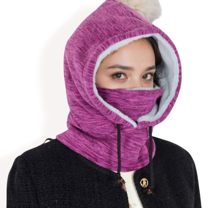 Women's Fleece-Lined Hooded Neck Warmer with Adjustable Drawstrings for Full Coverage and Winter Protection