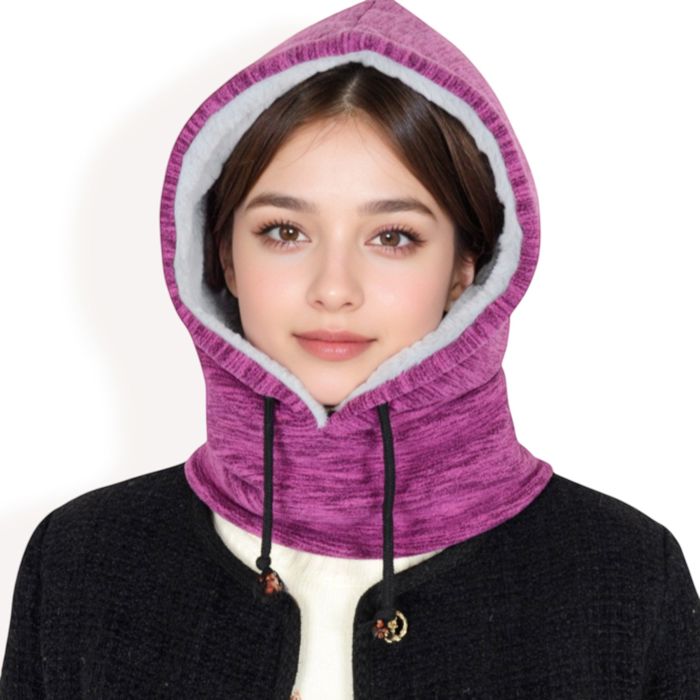 Women's Fleece-Lined Hooded Neck Warmer with Adjustable Drawstrings for Full Coverage and Winter Protection