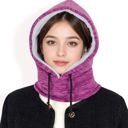 Purple Women's Fleece-Lined Hooded Neck Warmer with Adjustable Drawstrings for Full Coverage and Winter Protection