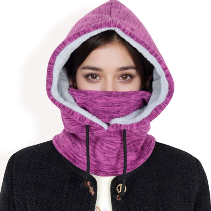 Women's Fleece-Lined Hooded Neck Warmer with Adjustable Drawstrings for Full Coverage and Winter Protection