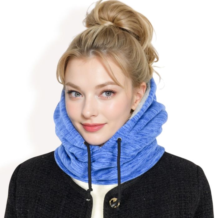 Women's Fleece-Lined Hooded Neck Warmer with Adjustable Drawstrings for Full Coverage and Winter Protection