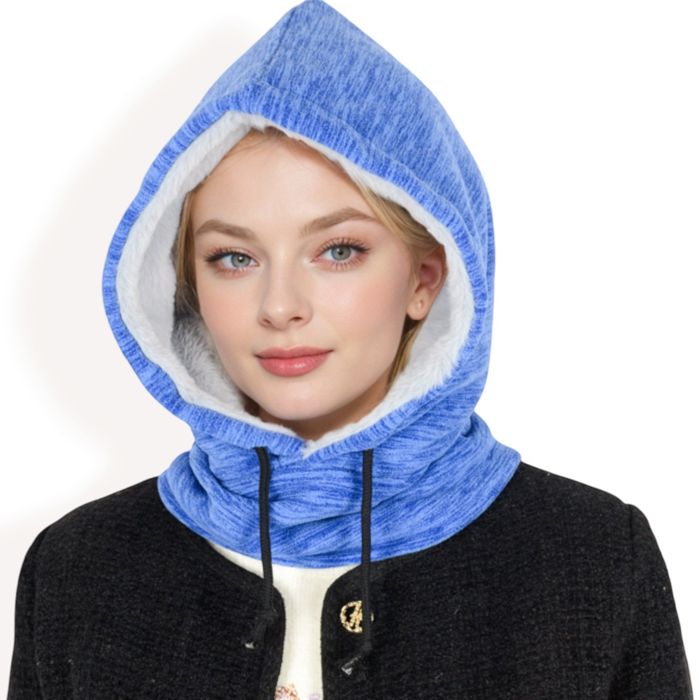 Women's Fleece-Lined Hooded Neck Warmer with Adjustable Drawstrings for Full Coverage and Winter Protection