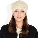 Beige Women's Lace Slouchy Beanie with Floral Pattern and Sparkling Rhinestone Details