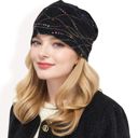 Multi Women's Lace Slouchy Beanie with Floral Pattern and Sparkling Rhinestone Details