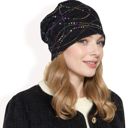 Multi Women's Lace Slouchy Beanie with Floral Pattern and Sparkling Rhinestone Details