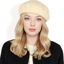 Beige Women'sClassic Wool Beret Hat with Adjustable Inner Band and Timeless Parisian Style