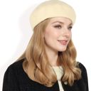 Beige Women'sClassic Wool Beret Hat with Adjustable Inner Band and Timeless Parisian Style