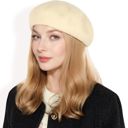 Beige Women'sClassic Wool Beret Hat with Adjustable Inner Band and Timeless Parisian Style